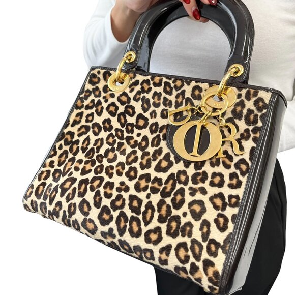 Christian Dior Vintage 2007 Lady Dior Pony Calf Hair Leopard Tote Bag [106048] - Picture 3 of 14
